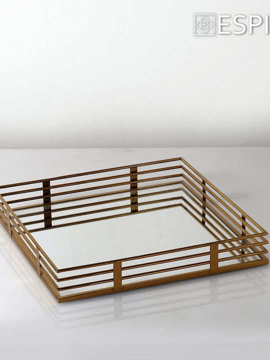 Espiel Metallic Square Decorative Tray with Mirror 40x40x6cm 2pcs