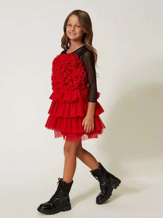 Children's Dress Long Sleeve Tulle Red