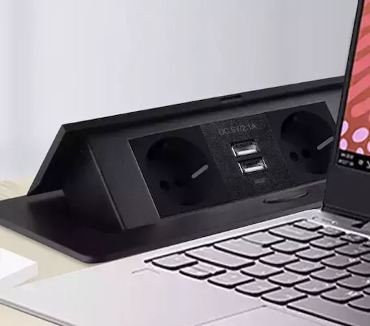 Izoxis Διπλή Χωνευτή Πρίζα Ρεύματος με 2 Θύρες USB με Καπάκι Μαύρη