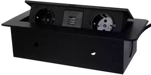 Izoxis Διπλή Χωνευτή Πρίζα Ρεύματος με 2 Θύρες USB με Καπάκι Μαύρη