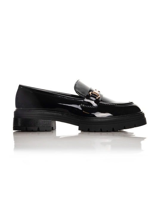 Shoe Art Patent Leather Women's Moccasins in Black Color