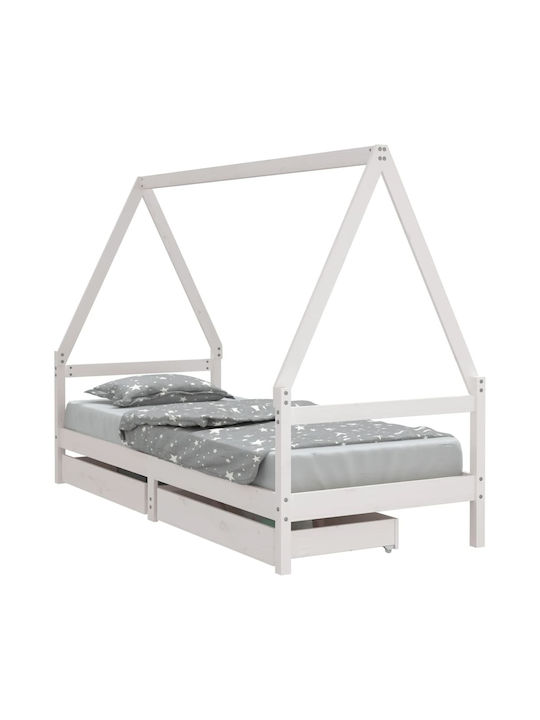 Παιδικό Κρεβάτι Μονό Λευκό με Αποθηκευτικό Χώρο για Στρώμα 80x200cm