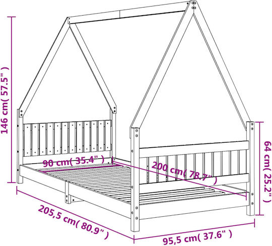Kids Bed Single White for Mattress 90x200cm