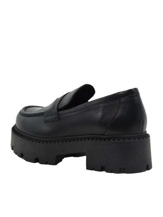 Leder Damen Mokassins in Schwarz Farbe