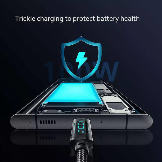 Apex Braided USB 2.0 Cable USB-C male - USB-C 66W Μαύρο 1m AP-CCD-7A66WBK