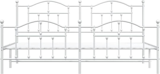 Pat King Size Metalic Alb cu Lamele pentru Saltea 190x200cm