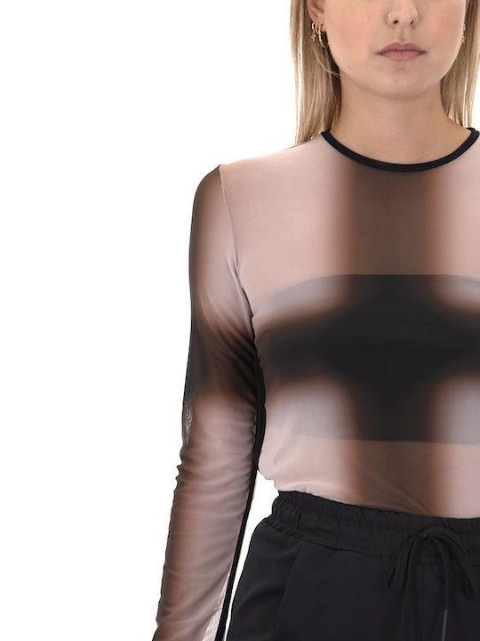 Women's Blouse Corset Long Sleeve Brown