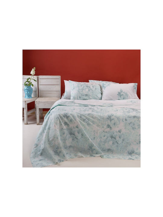 Melinen Sheet Set with 2 Pillowcases Super-Double with Elastic 160x200+32cm Porchia Aqua 3pcs