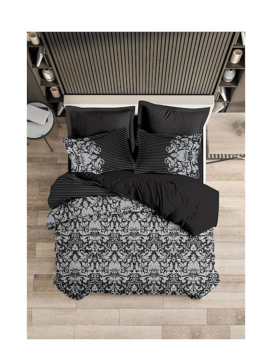 Makis Tselios Home Set Cearșafuri King Size 270x290cm. Damask Negru 4buc