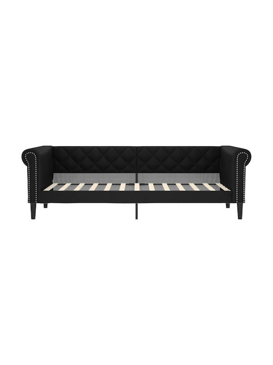 Sofa Bett Einzelbett Mit Kunstleder bezogen Black mit Latten für Matratze 100x200cm