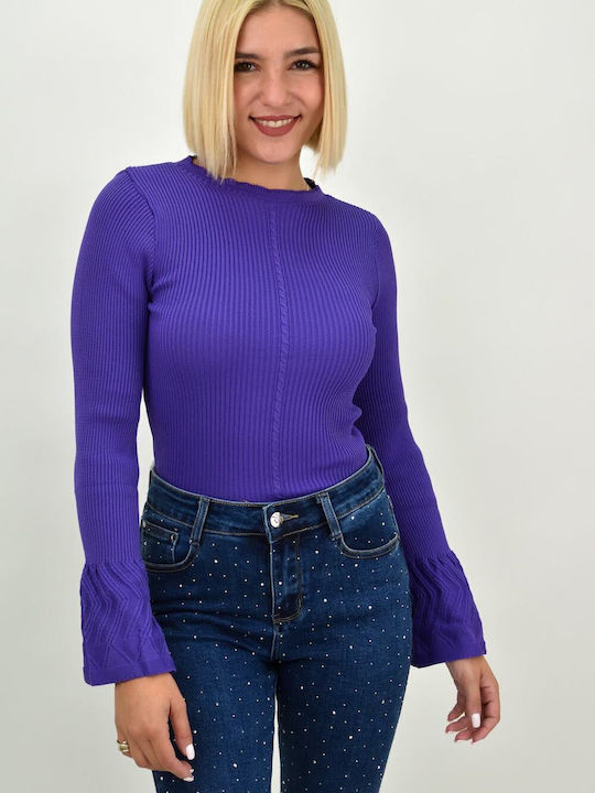 Potre Women's Long Sleeve Crop Sweater Purple