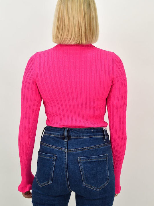 Potre Women's Long Sleeve Sweater Turtleneck Fuchsia