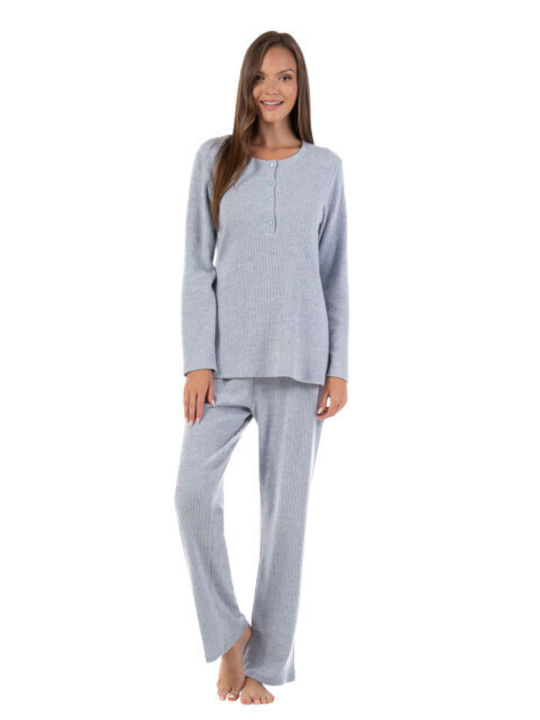 Secret Point Winter Damen Pyjama-Set Hellblau