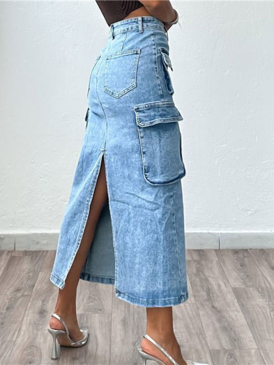 Chica Denim Midi Rock in Blau Farbe