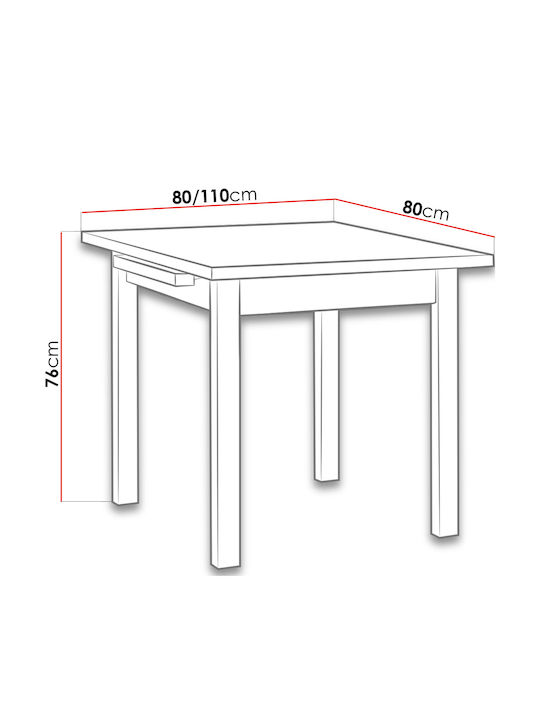 Min Vii Square Table Kitchen Extendable Wooden 80x80x76cm