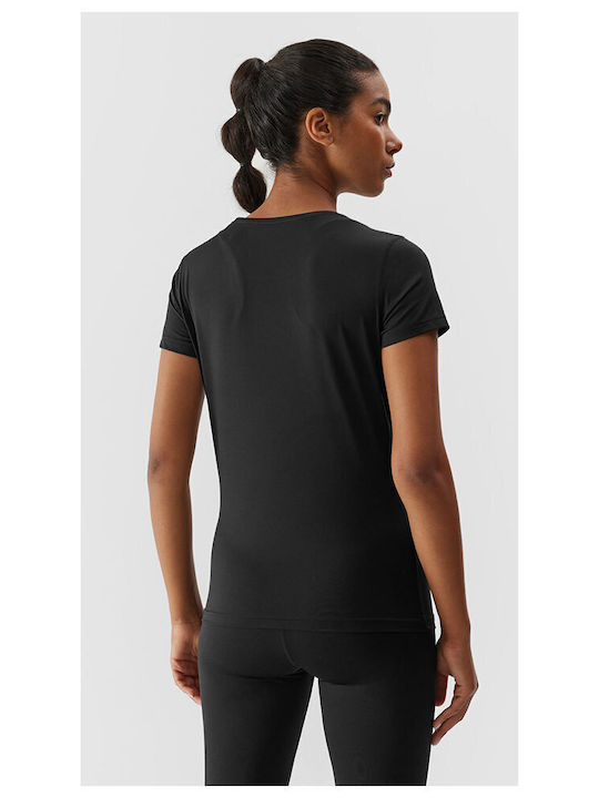 4F Damen Sportliches Bluse Kurzärmelig Schwarz