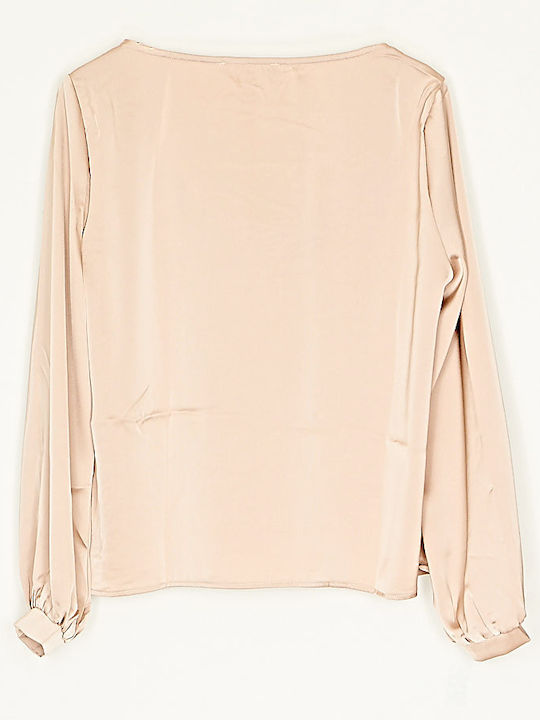 Women's Blouse Satin Long Sleeve Drape Beige