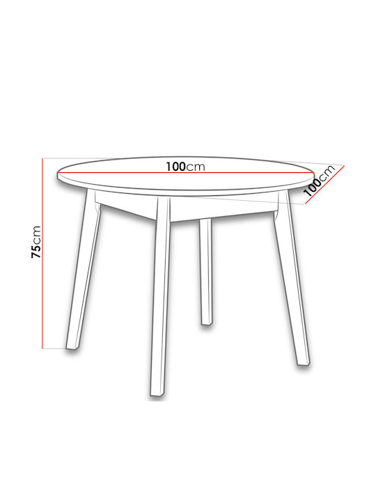 Anslo Iii Round Table Kitchen Wooden Fusiko-Leuko 100x100x75cm