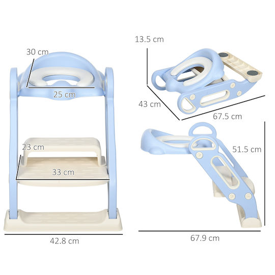 Zonekiz Toddler Toilet Seat With Footrest Handles And Light Blue Cushion