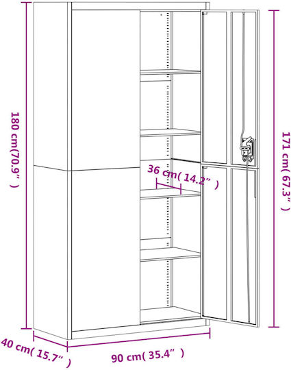 Метален Стоящ На Пода Бюро Шкаф Черен 90x40x180см