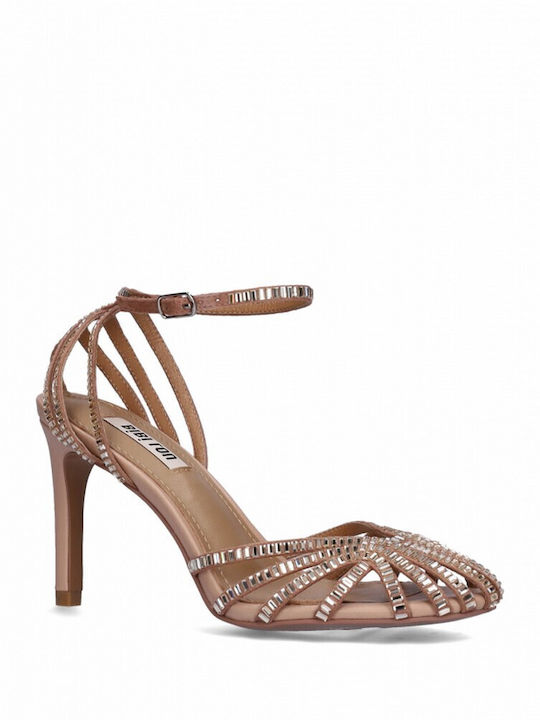 Bibilou Leather Women's Sandals with Strass Pink /VK1864-11/NUDE