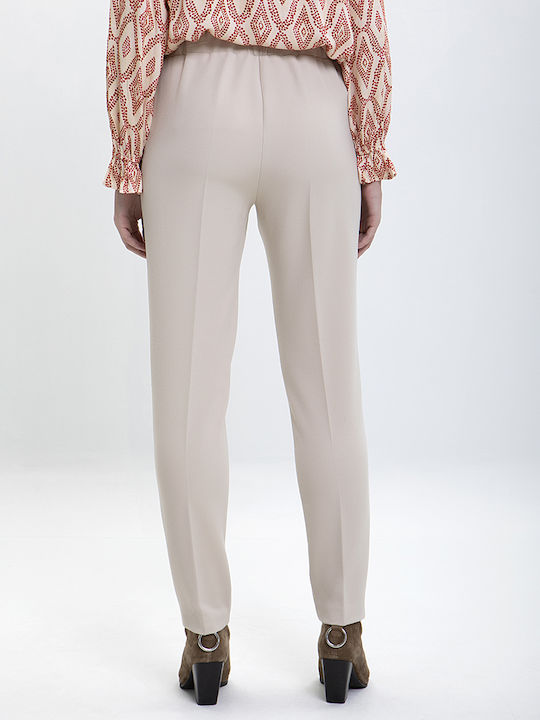 Laura Donini Women's Fabric Trousers with Elastic Beige