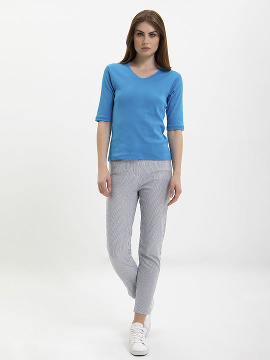 In Linea Firenze Damen T-shirt mit V-Ausschnitt Hellblau