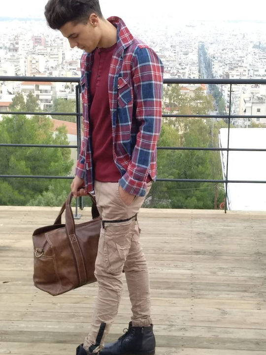 Overshirt Cu Mânecă Lungă Carou Albastru