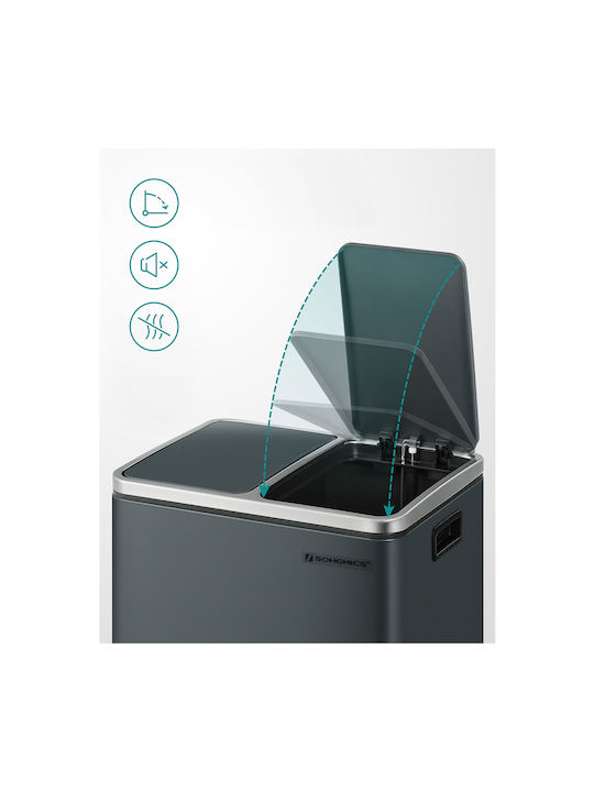 Songmics Soft-close Waste Bin Recycling Metallic with Pedal Gray 15lt 1pcs