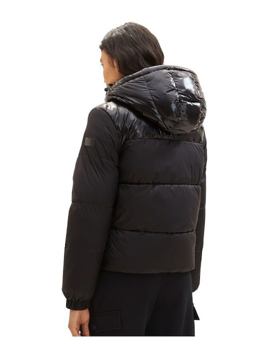 Tom Tailor Women's Short Puffer Jacket for Winter with Hood Black