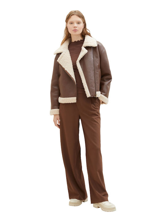 Tom Tailor Women's Short Biker Jacket for Winter Brown