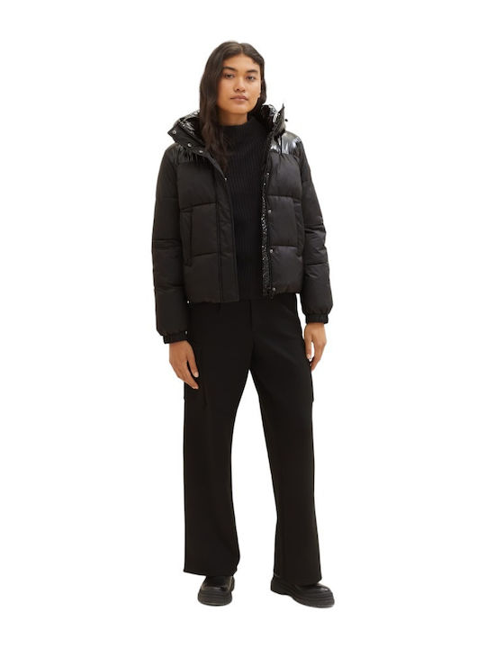 Kurz Damen Puffer Jacke für Winter Schwarz