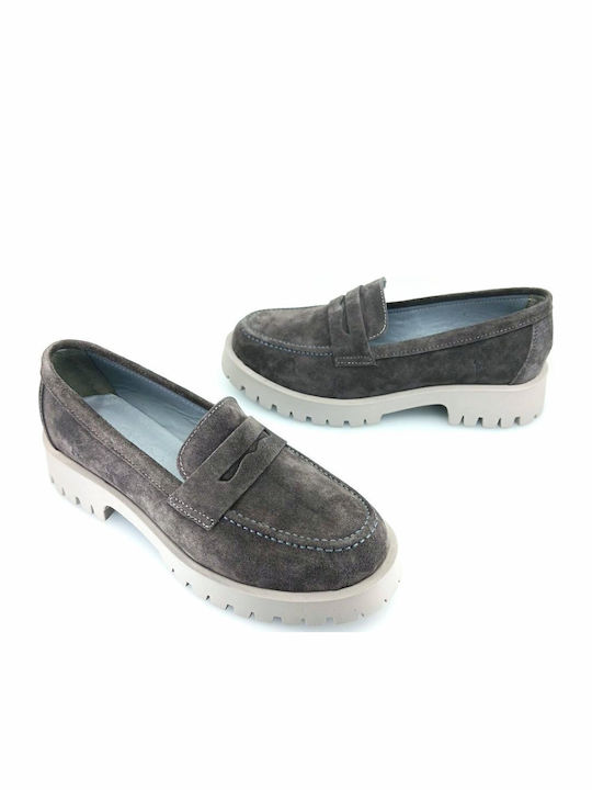 Δερμάτινα Γυναικεία Loafers σε Γκρι Χρώμα