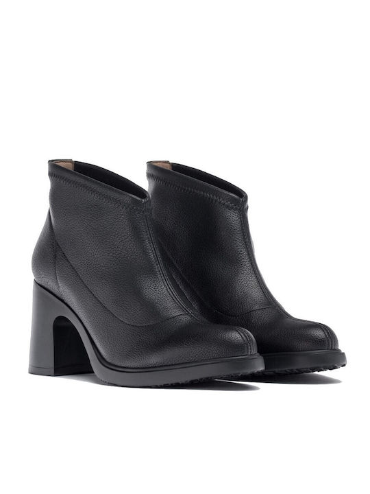 Wonders Leather Women's Ankle Boots with Medium Heel Black