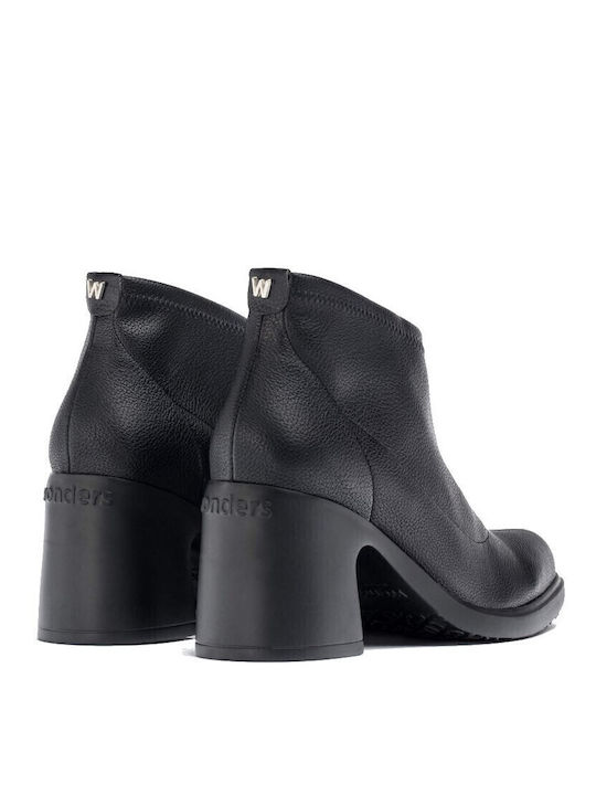 Leather Women's Ankle Boots with Medium Heel Black