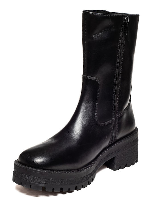 Leder Stiefeletten Damen Schwarz