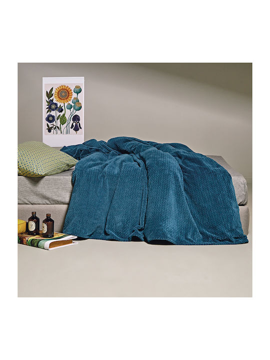 Kentia Stanley Blanket Fleece Queen 240x220cm. Petrol