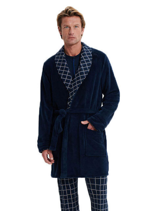 Vamp Men's Winter Fleece Pajama Robe Navy Blue