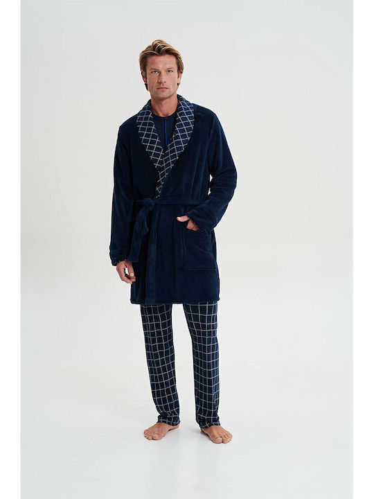Vamp Winter Herren-Robe Vlies Marineblau