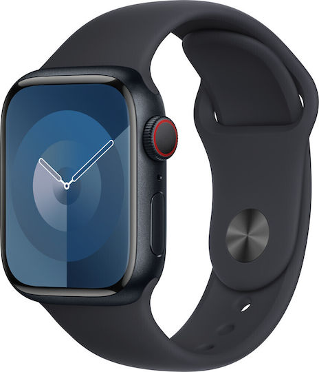Apple Apple Watch Series 9 Cellular Aluminium 41mm Waterproof with eSIM and Heart Rate Monitor Midnight with Midnight Sport Band M/L