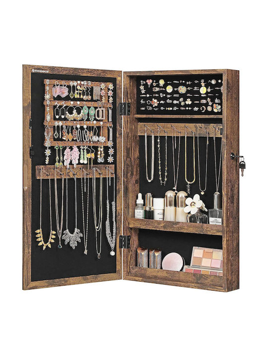 Songmics Wooden Jewellery Wardrobe with Mirror Brown 37x10x67cm