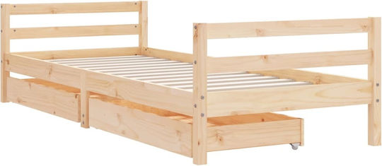 Pat pentru Copii Clasic Single cu Spațiu de Depozitare Bej pentru Saltea 90x190cm