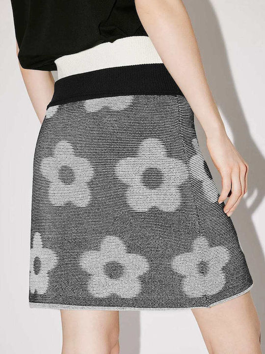 Flower Hohe Taille Mini Polka Dot Schwarze Damenröcke