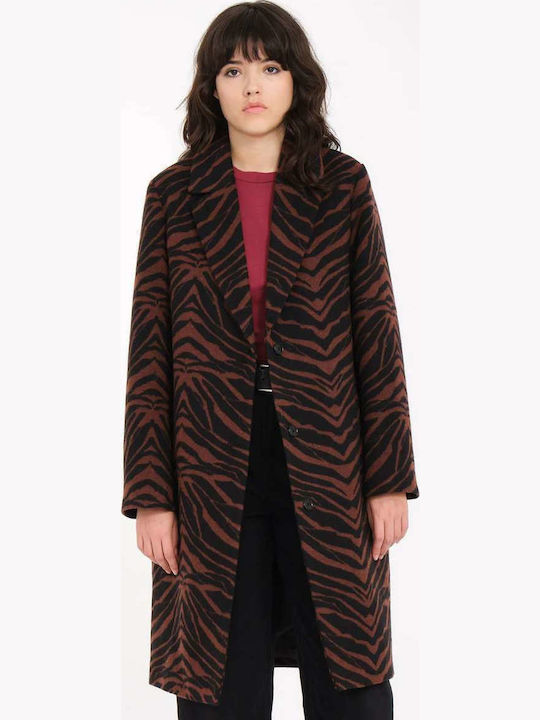 Acousteeq Coat Γυναικείο Καφέ Παλτό με Κουμπιά