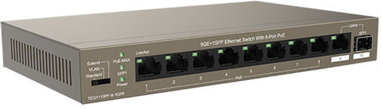 Tenda TEG1110PF-8-102W Managed L2 PoE+ Switch with 8 Gigabit (1Gbps) Ethernet Ports and 1 SFP Port