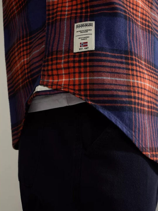Long-sleeved Cotton Shirt Checked Orange