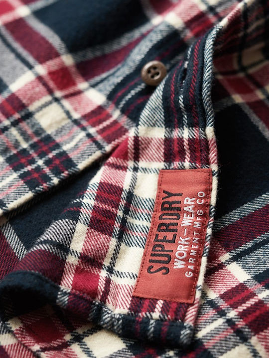 Lumberjack Long Sleeve Cotton Shirt In Regular Fit Checked Navy Blue