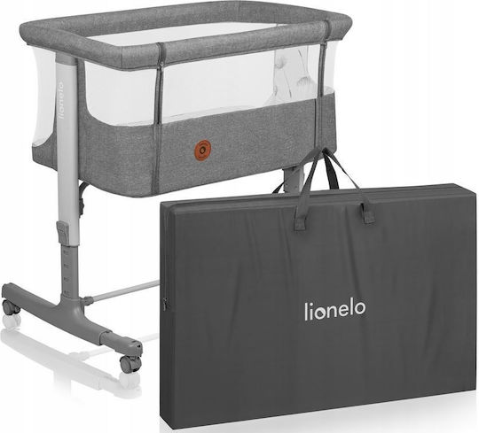 Lionelo Λίκνο Aurora με Στρώμα, Πλαϊνό Άνοιγμα και Ρόδες Grey Concrete