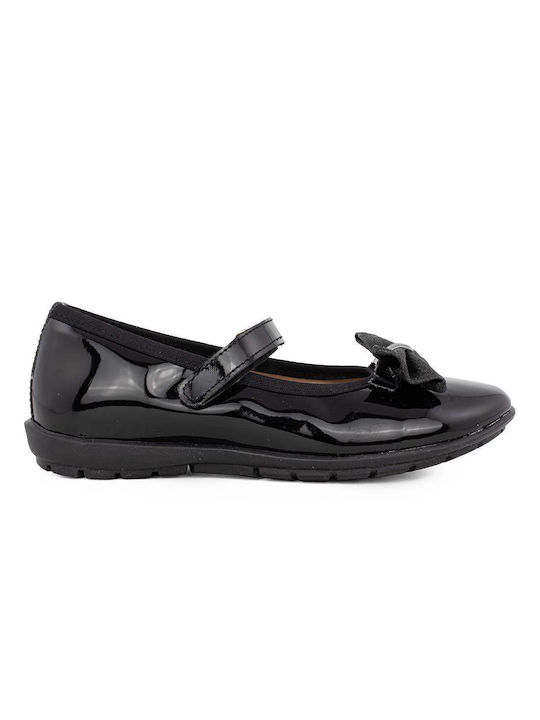 Ricco Mondo Kids Anatomic Patent Leather Ballerinas with Hoop & Loop Closure Black