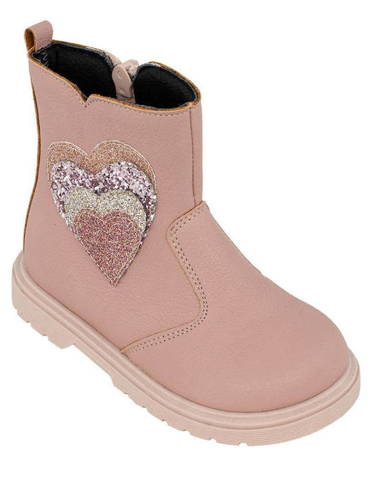 Anatomical Leather Kids Boots with Zipper Pink